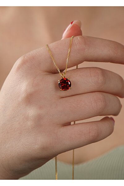 LİNOVE JEWELLERY Garnet Gümüş Kolye, 925 Ayar Gümüş Doğum Taş Kolye, Garnet K...