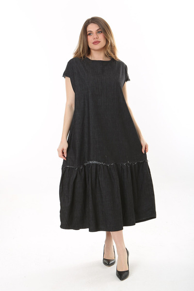 Şans Women's Plus Size Anthracite Filthy Stitched Dress 65N37638