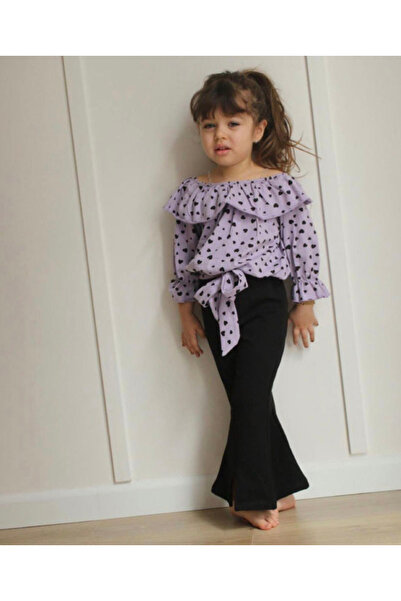 Kokosh kidss Girl's Trousers and Heart Ruffle Blouse Set with Leg Detail