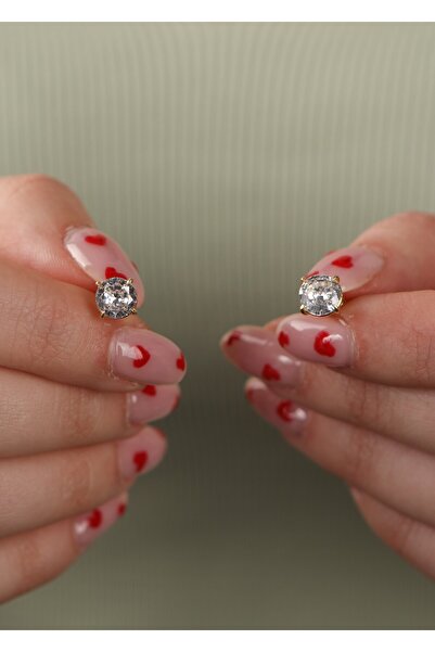 LİNOVE JEWELLERY Diamond Tektaş Gümüş Küpe 925k Ayar Gümüş Tektaş Küpe, Krist...