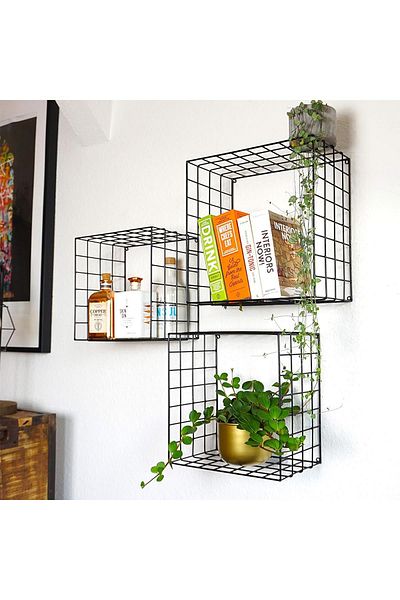 decorelax Set of 3 Black Wire Mesh Wall Shelf 35/31/27