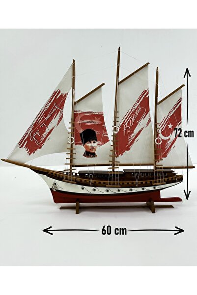 AYHAN KOTRA Atatürk Baskılı Bez Yelkenli, Ahşap Maket Gemi Model Hediye Kotra...