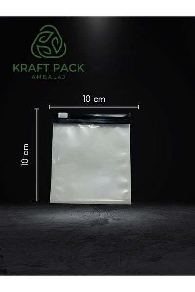 Kraft pack ambalaj ICY Transparent Laminated, BLACK SLIDE Ziplock Bag, Zippered Accessory Bag 10*10 cm -10 Pieces