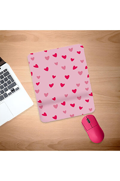 UcuruStore Minik Kırmızı ve Pembe Kalpler Bilek Destekli Mouse Pad