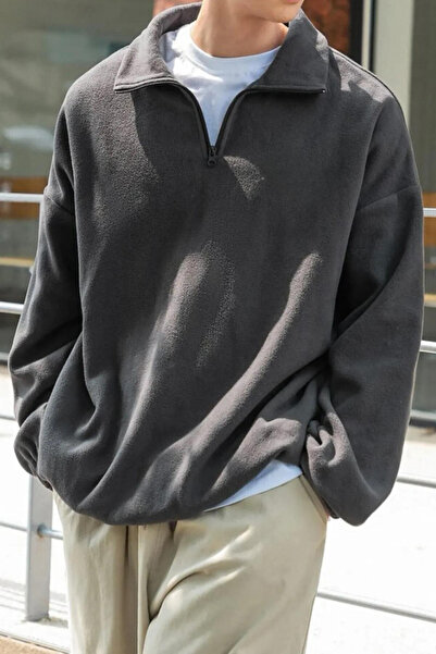 prtnc protonic Men's Anthracite Fleece Oversize Sweatshirt with Half Zipper