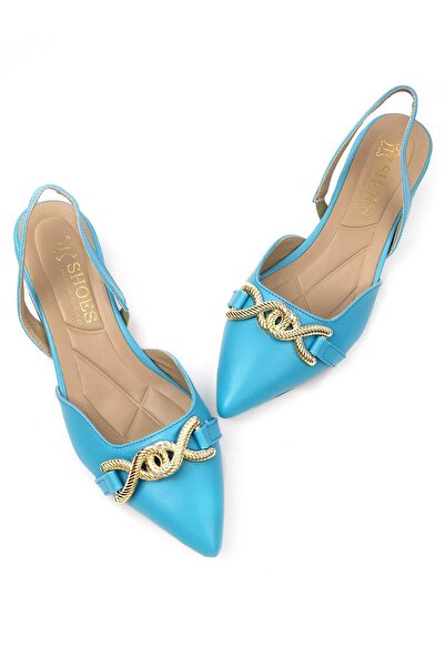 bescobel Dámské sandály s modrou přezkou a špičatou špičkou Pantofle na nízkém podpatku