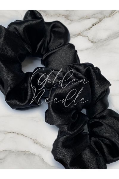 Golden Needle مشبك مطاطي من الساتان الأسود للنساء مكون من قطعتين