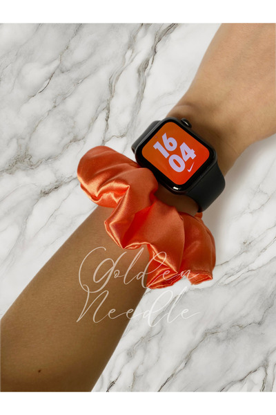 Golden Needle 2 Pack Orange Women's Satin Scrunchie Rubber Buckle