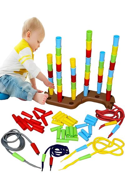 Ayver Toy Triple Set Popit Toy, Spiny Light Sound Stress Ball 126 Piece Tower Stringing Game Set