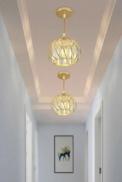 Ultra Home Quadral Model Gold Renk Kaplama Kristal Taşlı Metal Gövde Yeni Nesil Modern Tavan Sarkıt Avize