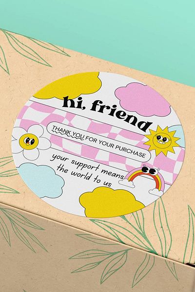 Basic Sense Thank You Sticker Thanks Label Patterned Hi Friend Packaging Label - 3x3cm 90 Pieces - ST2078