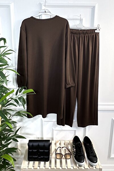 Aşkı Endam Plus Size Laurel Corded Full Stretchy Διπλό Σετ - Κολιέ - Καφέ