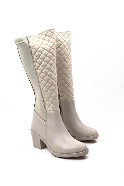 bescobel Γυναικείες μπότες Stretch με τακούνι σε μπεζ σχέδιο Capitune