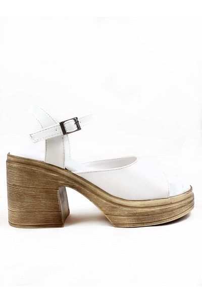 bescobel Women's Kencer White Single Strap Heeled Orthopedic Sole Sandals