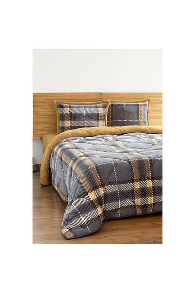 Merinos Comforter Single Duvet Set Antonin Grey-Yellow