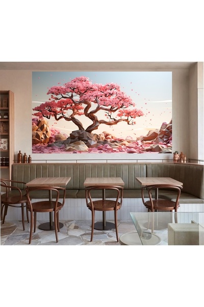 EMİLART ÖZEL TASARIM PEMBE AĞAÇ HD KALİTE EV OFİS KAFE SALON DEKORASYON KANVA...
