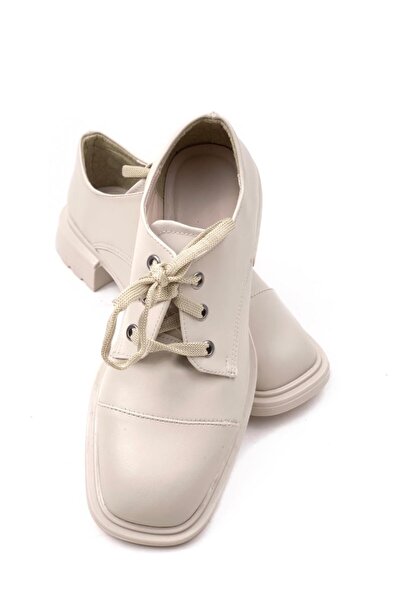 bescobel Kadın Ten Nefya Bağcıklı Cilt Günlük Yürüyüş Makosen Leofer Ayakkabısı 402