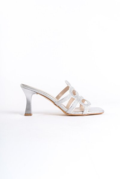 bescobel Papuci de rochie de seară cu piatră model șarpe cu toc argintiu Pavba pentru femei 204