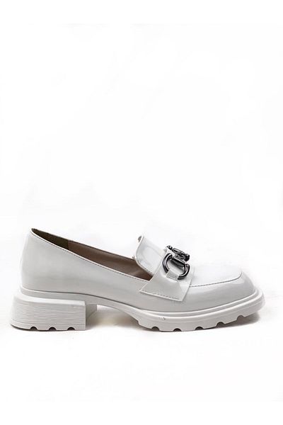 bescobel Women's White Merta Buckle Patent Leather Loafer Casual Shoes