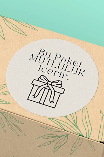 Thank You Sticker Bu Paket Mutluluk İçerir Yazılı Kargo Ambalaj Etiketi - 3x3cm 90 Adet - ST2302