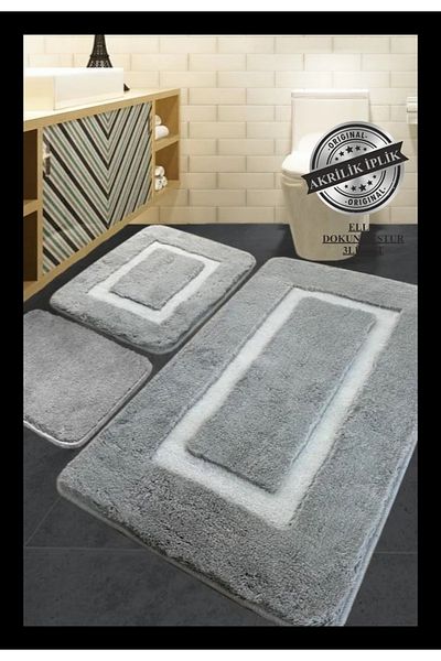 England London Polo Club Hayal Set of 3 PL379 100% Handmade Acrylic Yarn Machine Washable Bath Mat Rug Toilet Seat Set