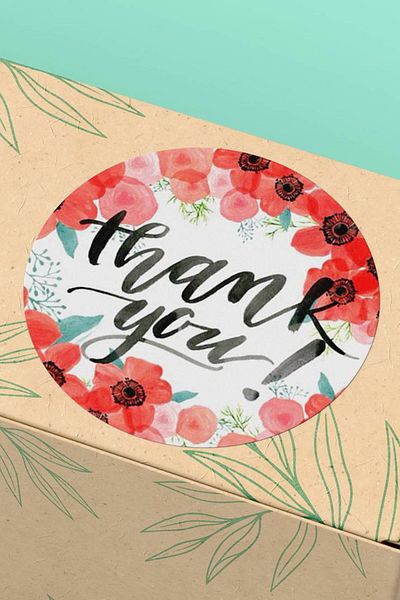 Basic Sense Thank You Sticker Packaging Thank You Label Red Pink Flower - 3x3cm 90 Pieces - ST2049
