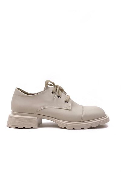 bescobel Women's Nude Lace-up Leather Daily Walking Moccasin Leofer Shoes 402