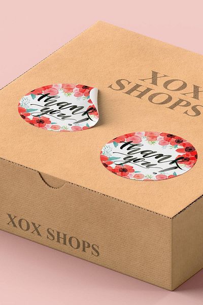 Basic Sense Thank You Sticker Packaging Thank You Label Red Pink Flower - 3x3cm 90 Pieces - ST2049
