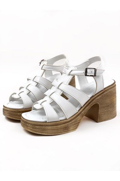 bescobel Women's White Dencer High Heel Orthopedic Sole Platform 3-Stripes Sandals