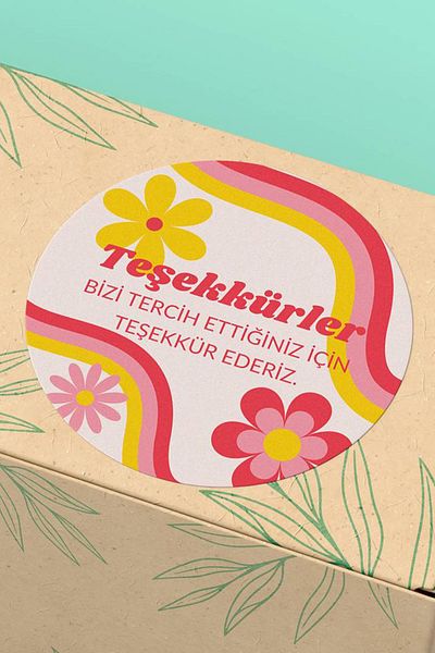 Basic Sense Coated Thank You Sticker Packaging Thanks Label Pink Floral Turkish - 3x3cm 90 Pieces - ST2075