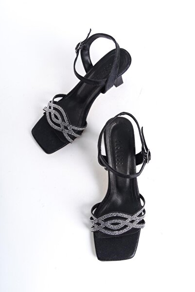 bescobel Women's Telva Black Thin Heel Stone Evening Dress Shoes 200