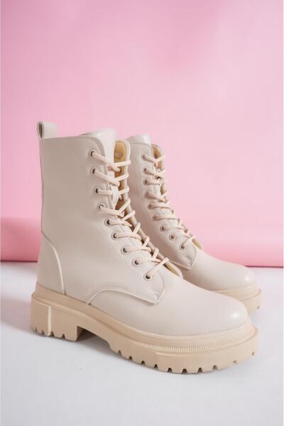 bescobel Γυναικείες μπότες με φερμουάρ και κορδόνια από δέρμα Bersh