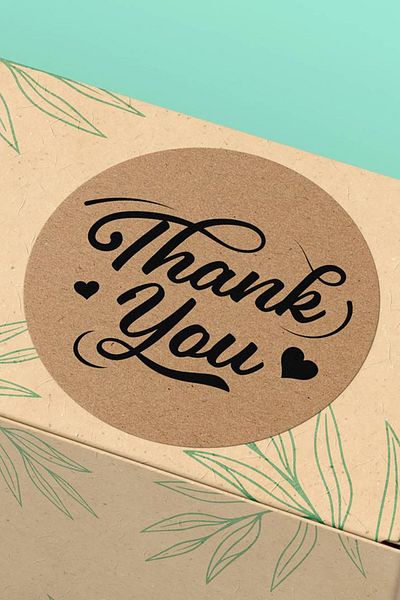 Basic Sense Thank You Sticker Thanks Coated Packaging Label with Kraft Look Heart - 3x3cm 90 Pieces - ST2084