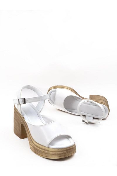 bescobel Women's Kencer White Single Strap Heeled Orthopedic Sole Sandals