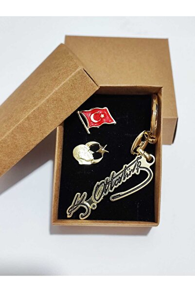 Genel Markalar Türk Bayrağı Atatürk Ve Ay Yıldız Yaka Rozetleri Ve Imzalı Ana...