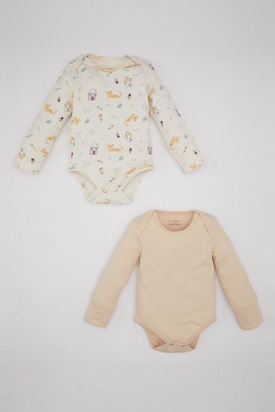 DeFacto Baby Mädchen Neugeborenen Umschlagkragen gemustert 2-teilig Langarm Druckknopf Body C1600a524sp