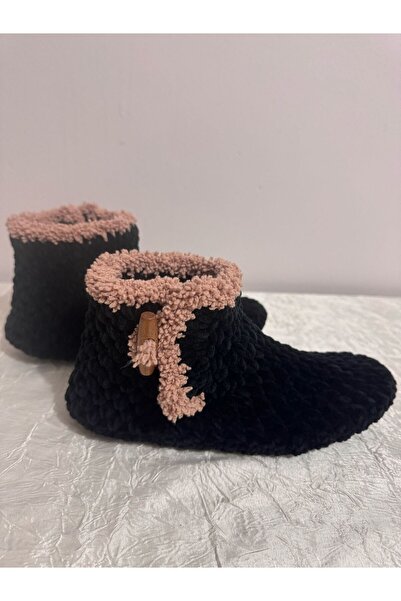 MERUT STYLE HAYATINI RENKLENDİR El Örgüsü Ev Botu Panduf Kadife Ip Yandan Düğmeli