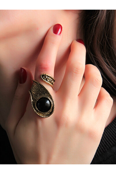 esha حجر طبيعي أونيكس دائري من الأحجار الكريمة الطبيعية خاتم مطرز عتيق قابل للتعديل