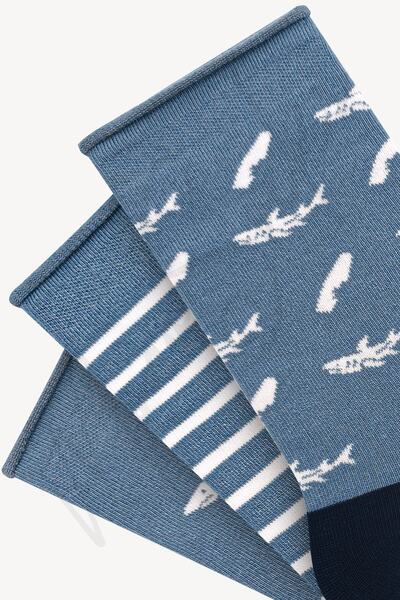 Mono Socks 3 Pack Shark Patterned Elasticless Bamboo Socks