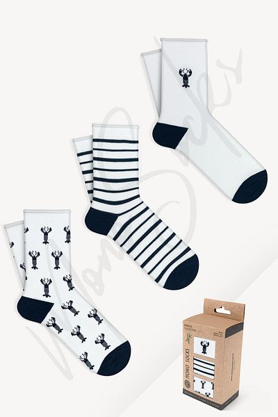 Mono Socks 3 Συσκευασίες ελαστικές κάλτσες μπαμπού με σχέδιο αστακού
