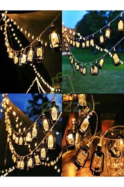 epazzar Retro Nostaljik Siyah Kandil Lambaları Konsept Süsleme 5 Mt. 20 Led 8 Fonksiyon 220v Fişli Led Işık