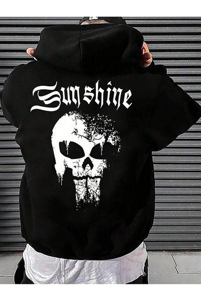 BEETON Sunshine Skull Black Oversize Hooded Sweatshirt - Winter