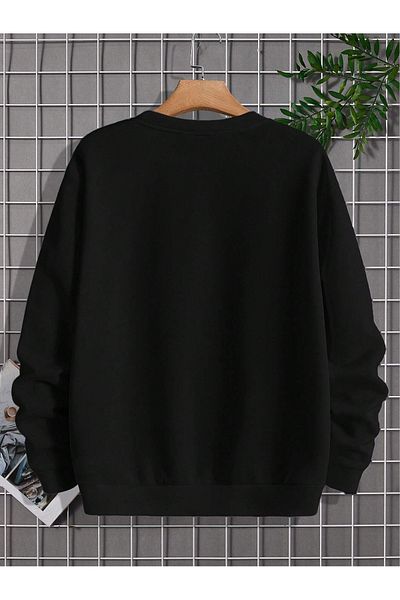 BEETON Always Good Mood Thick Winter Sweatshirt - Black Printed Oversize Crew Neck