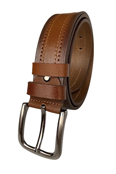 GoDeri Hakiki Deri Desenli Premıum Taba Kot Spor Kemer 4.5 Cm=pre-çiftdikiş