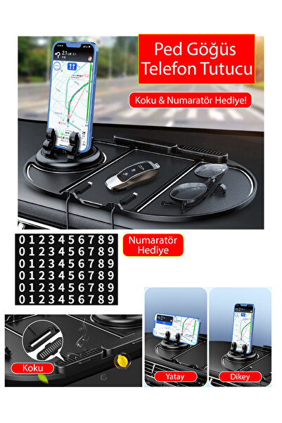 Japanex Araç İçi Kaydırmaz Ped 3D Numaratör Telefon Tutuculu Torpido Kaydırma...