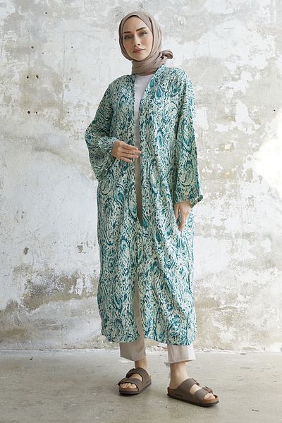 InStyle Spiral Patterned Long Kimono - Green