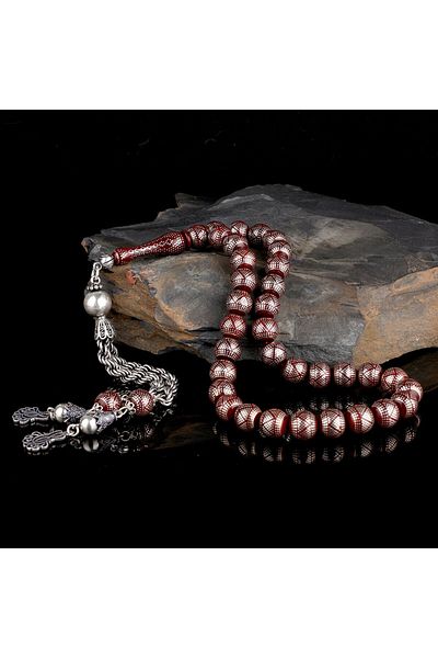 Tesbihsepetim INTENSIVE SILVER EMBROIDERED MASTER WORKING KUKA Rosary