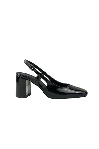 bescobel Women's Yalsa Black Patent Leather Round Toe Open Back Sandals 8 Cm 112