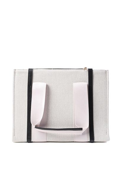 Mio Gusto Canvas Fabric Beige Color Women's Hand and Shoulder Bag with Black Piping and Fabric Strap