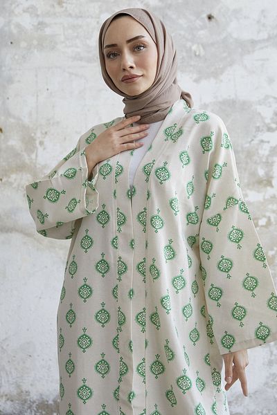 InStyle Ethnic Pattern Long Kimono - Green